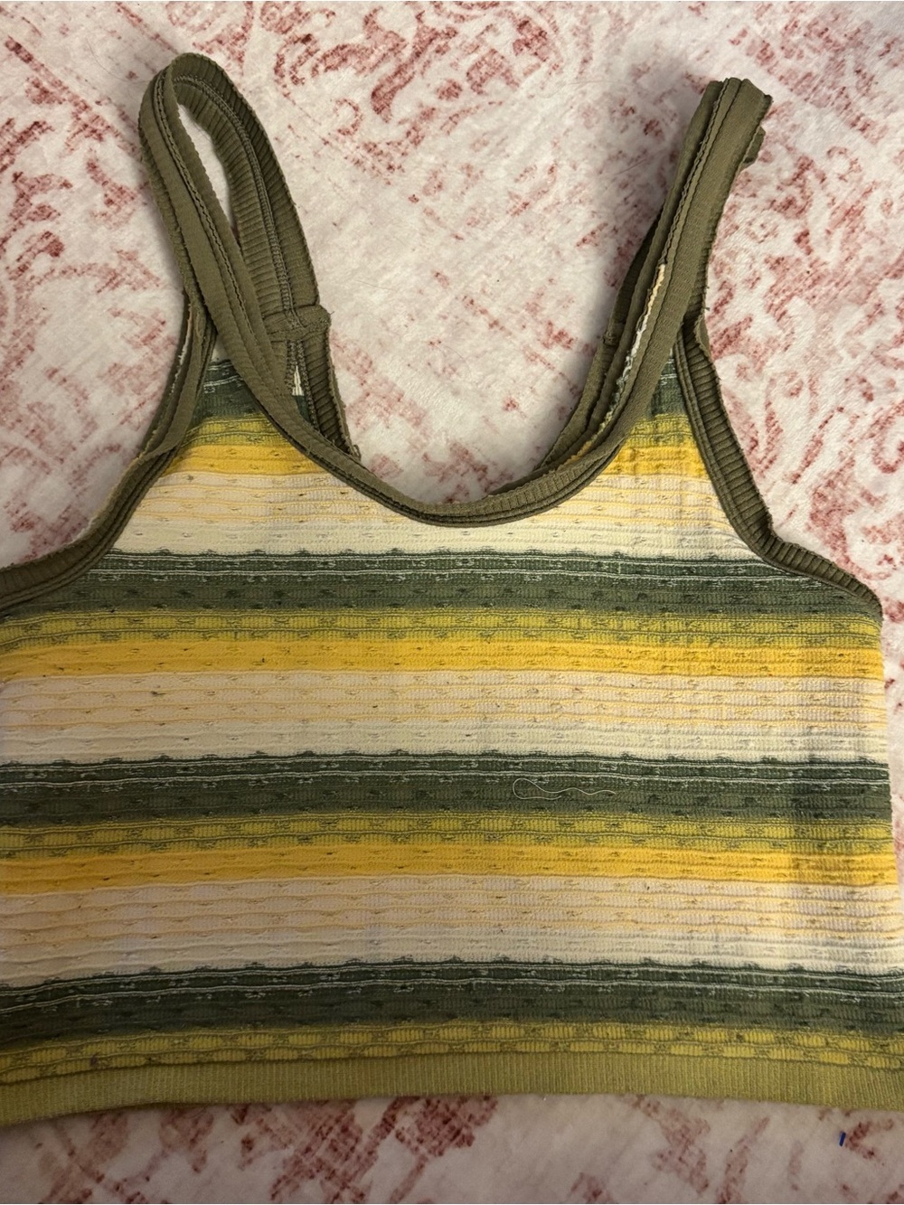 Urban Outfitters Olive, Yellow & Cream Striped Ribbed Tank
